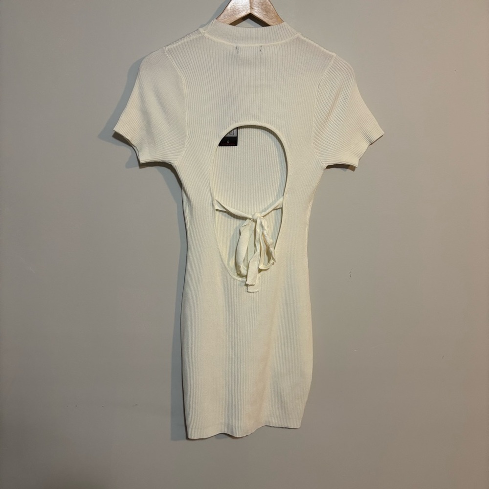 NWT PrettyLittleThing Cream Basic Knitted Ribbed Open Back Dress | Wms Sz XL